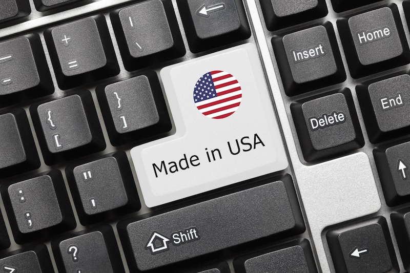 Made in USA mark on the Enter key on a computer keyboard